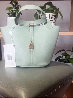 Valentino Orlandi Mint Green Leather Mini Tote with Gold Padlock